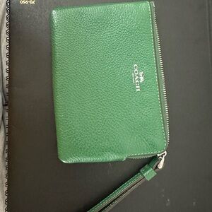 Coach corner zip wristlet. Emerald Green